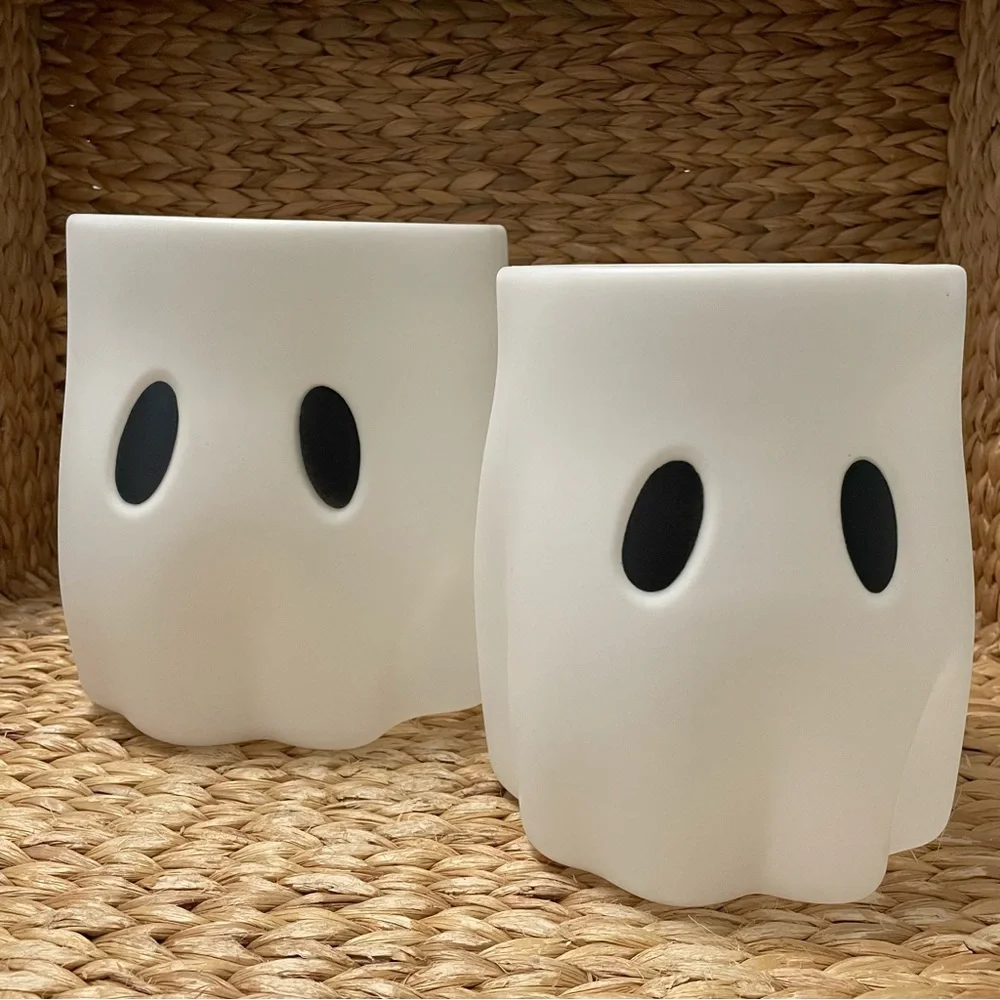 Ghost-shaped planter or candy bucket Halloween 8” and‎ 9”